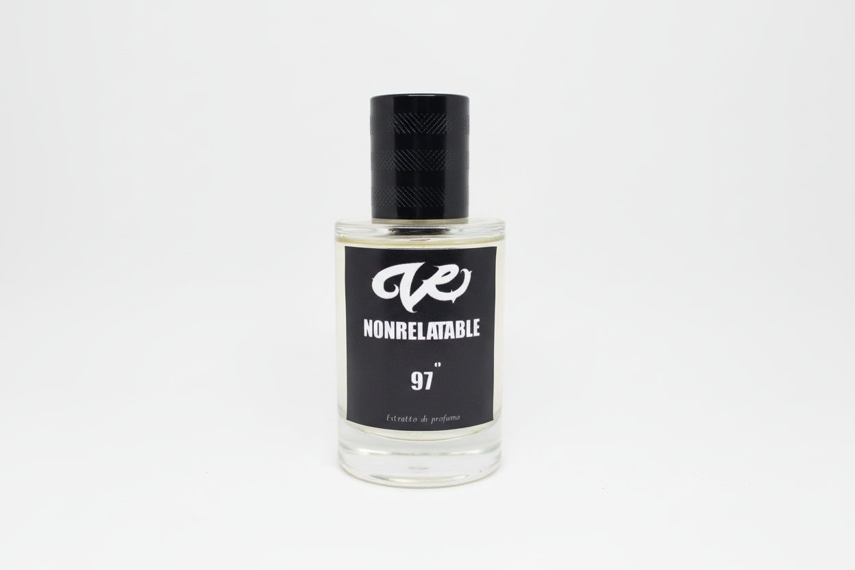 Perfume bottle labeled 'Nonrelatable' on a gray background